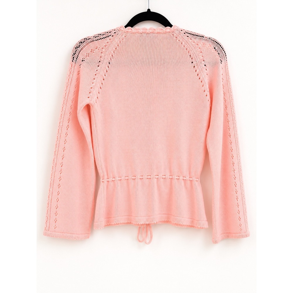 Beewear Cardigan Sweater Womens M Pink Vintage 70s Pointelle Coquette Ballet - Picture 3 of 9